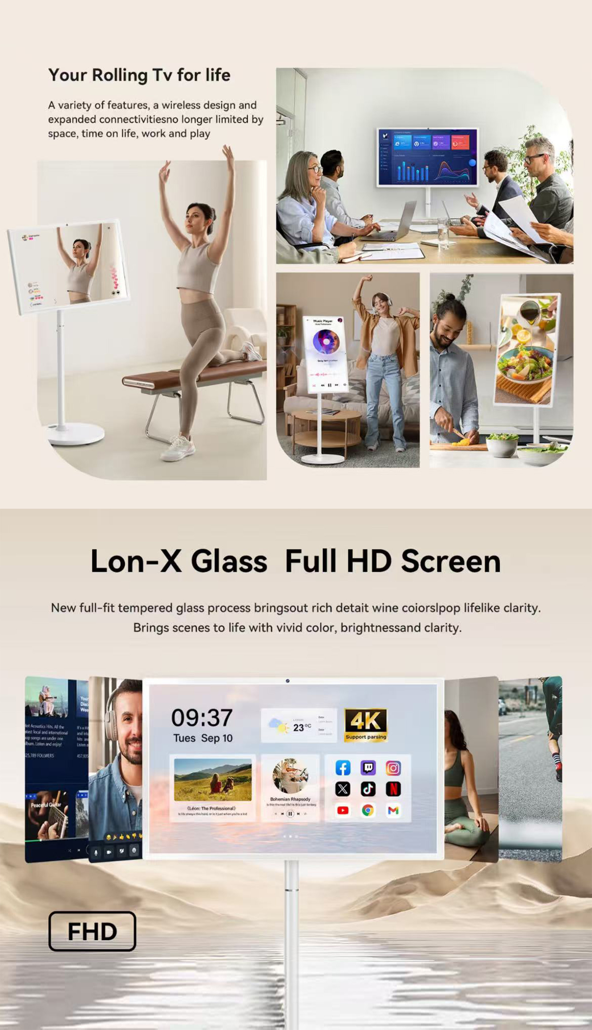 Android Fhdtv 24 Inch FHD Android Smart TV with Battery and Wheels for Mobile Home ...