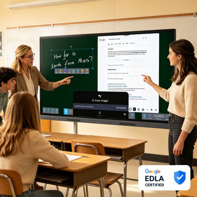 kaufen Google-zertifiziertes 86-Zoll-Smart-Board mit niedrigem blauem Licht AI-betriebenes interaktives Flachbild für Universität und Unternehmen Online-Herstellung