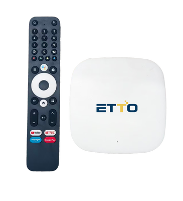 Comprar ETTO Android TV Box com Saída 4K UHD e Android 14 para mais de 1000 Canais Gratuitos Fabricação em linha